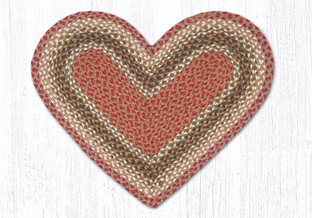 Earth Rugs C-24 Olive / Burgundy / Gray Heart Braided Rug 20" x 30"
